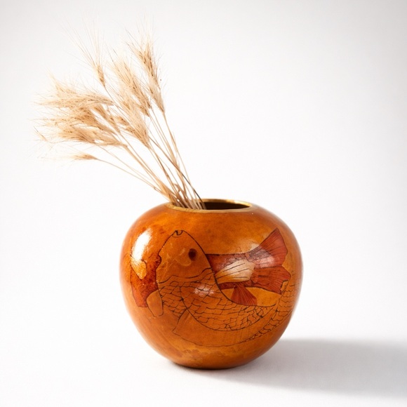 Vintage Other - GORGEOUS VINTAGE ONE OF A KIND HAND-PAINTED GOURD W/ ORANGE/GOLD KOI FISH DESIGN